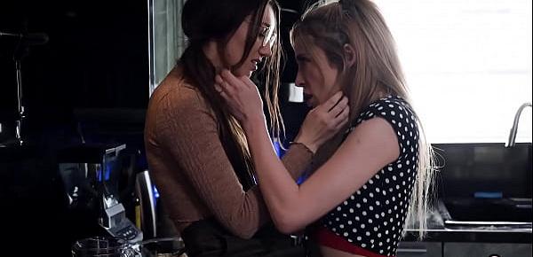  Blonde lesbian teen Aiden Ashley comforting her petite GF Maya Woulfe
